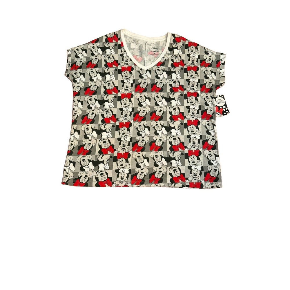 Disney T-Shirt Womens M Oversized Minnie Mouse V-Neck Short Sleeves Whimsy NWT